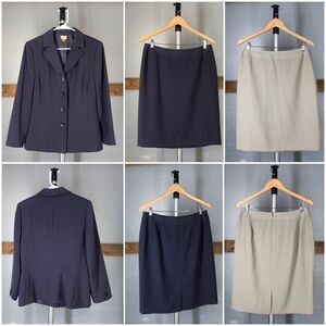 Sz 12- Nordstrom Caslon Skirt Suit Set: Blazer + 2 Skirts Purple Beige Career